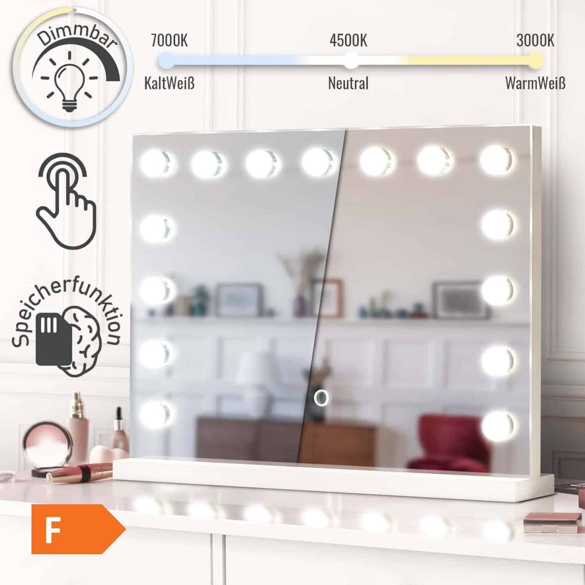 Oglinda cu iluminare LED de 3 culori, senzor tactil, cadru MDF, alb, 58 x 43 cm - imagine 2
