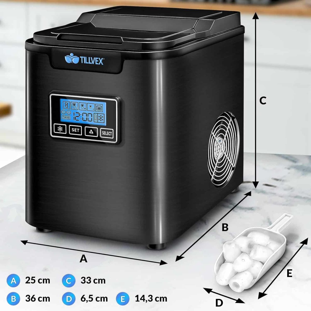 Masina de cuburi de gheata, 12-15 kg/24h, timp de productie 8 minute, rezervor de apa 2,1, display LCD, negru - imagine 5