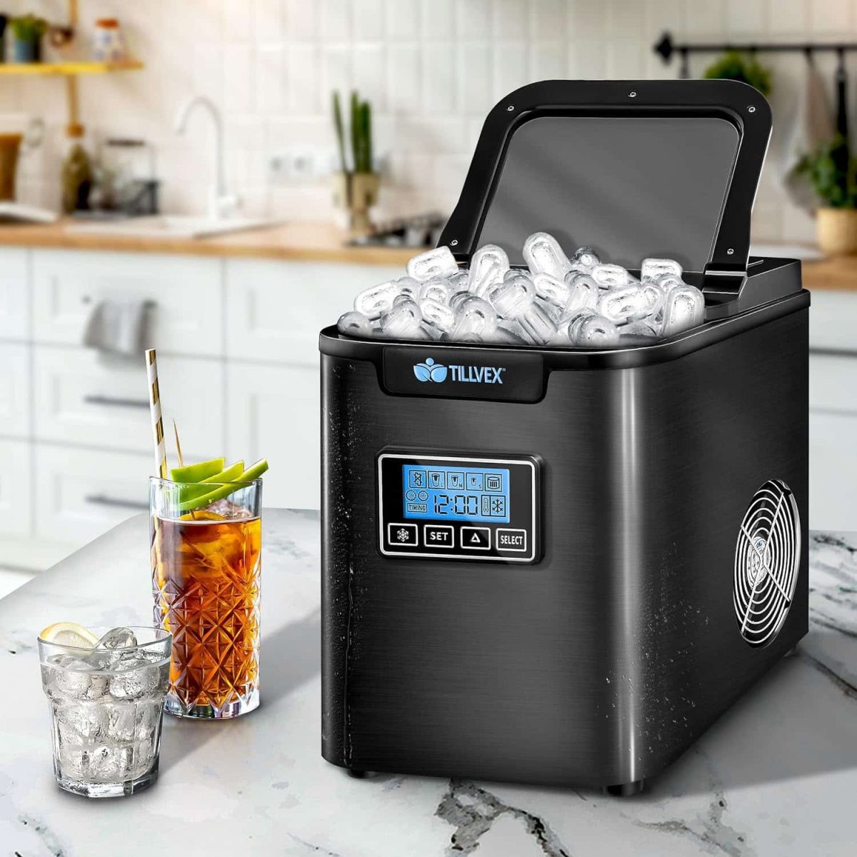 Masina de cuburi de gheata, 12-15 kg/24h, timp de productie 8 minute, rezervor de apa 2,1, display LCD, negru - imagine 3