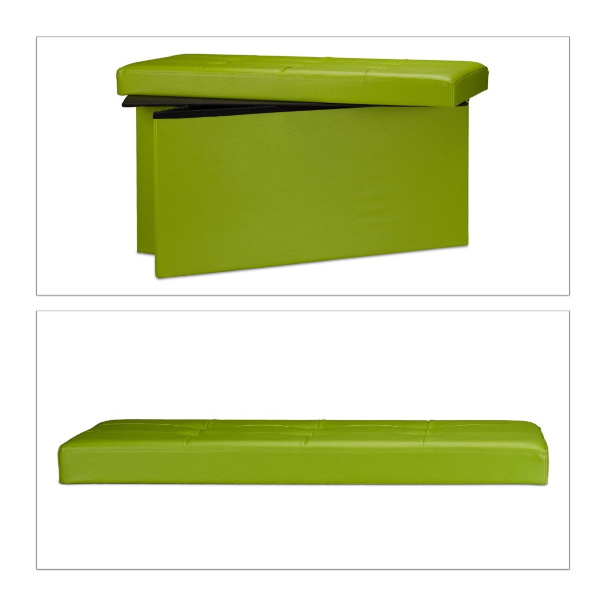 Taburet pliabil, piele ecologica, 38 x 76 x 38 cm, cu spatiu depozitare, verde - imagine 8