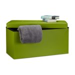 Taburet pliabil, piele ecologica, 38 x 76 x 38 cm, cu spatiu depozitare, verde