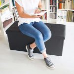 Taburet pliabil, piele ecologica, 38 x 76 x 38 cm, cu spatiu depozitare, verde - imagine 2