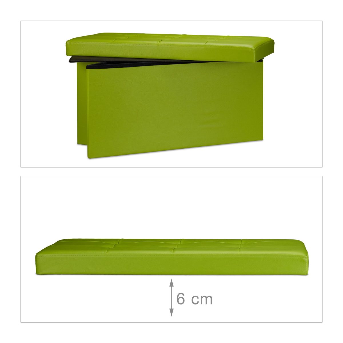 Taburet pliabil, piele ecologica, 38 x 76 x 38 cm, cu spatiu depozitare, verde - imagine 5