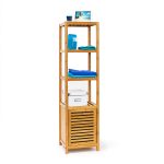 Raft organizare Relaxdays, pentru baie, dulapior, 4 rafturi, bambus, 140 x 36.5 x 33 cm