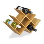 Suport pentru sticle de vin, capacitate 8 sticle, bambus, 31 x 47 x 16 cm, Relaxdays