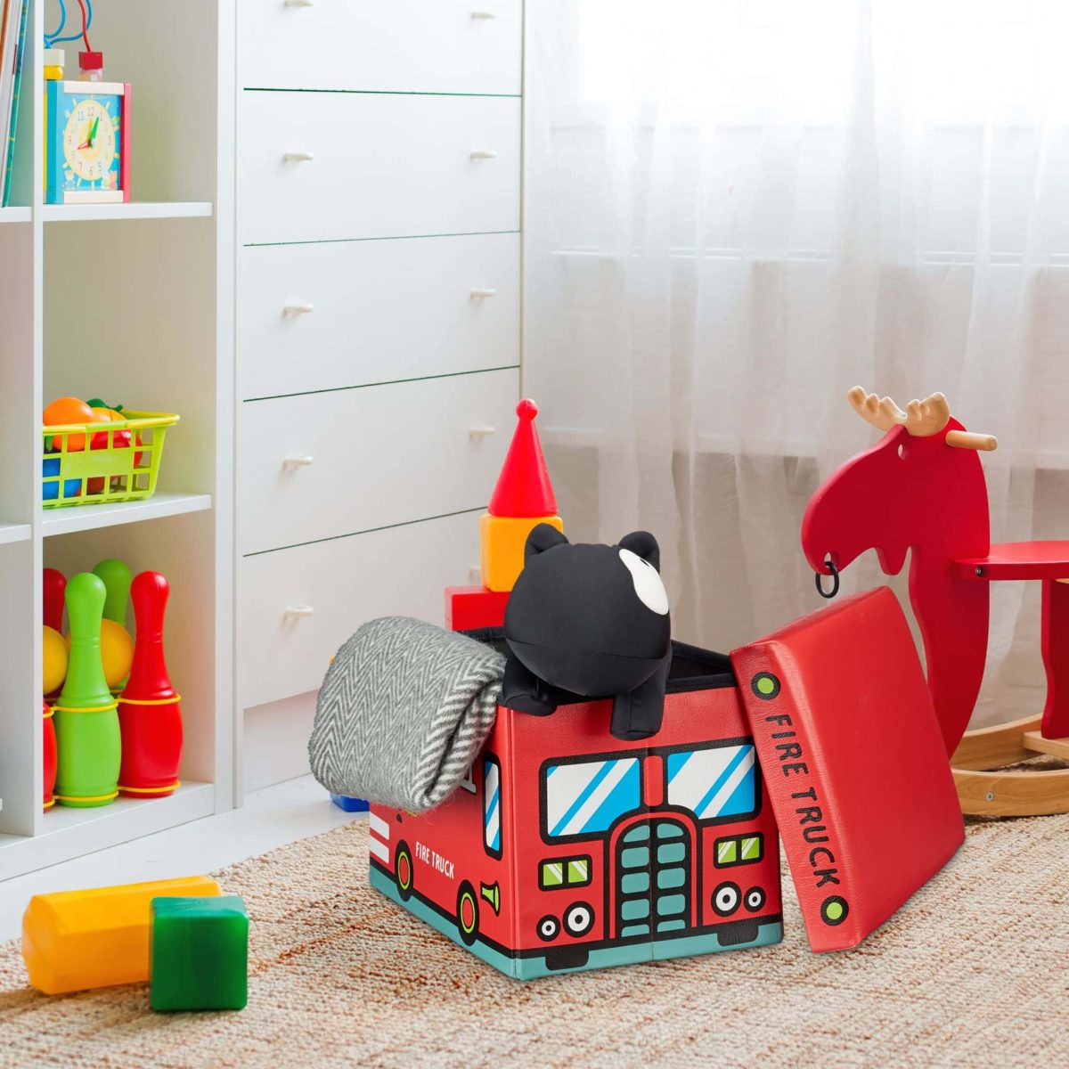 Taburet pliabil Relaxdays, Fire Truck, multicolor, 32 x 48 x 32 cm - imagine 3