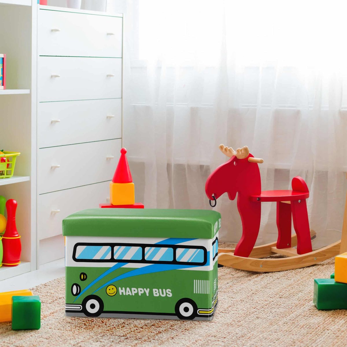 Taburet pliabil Relaxdays, Happy bus, multicolor, 32 x 48 x 32 cm - imagine 3
