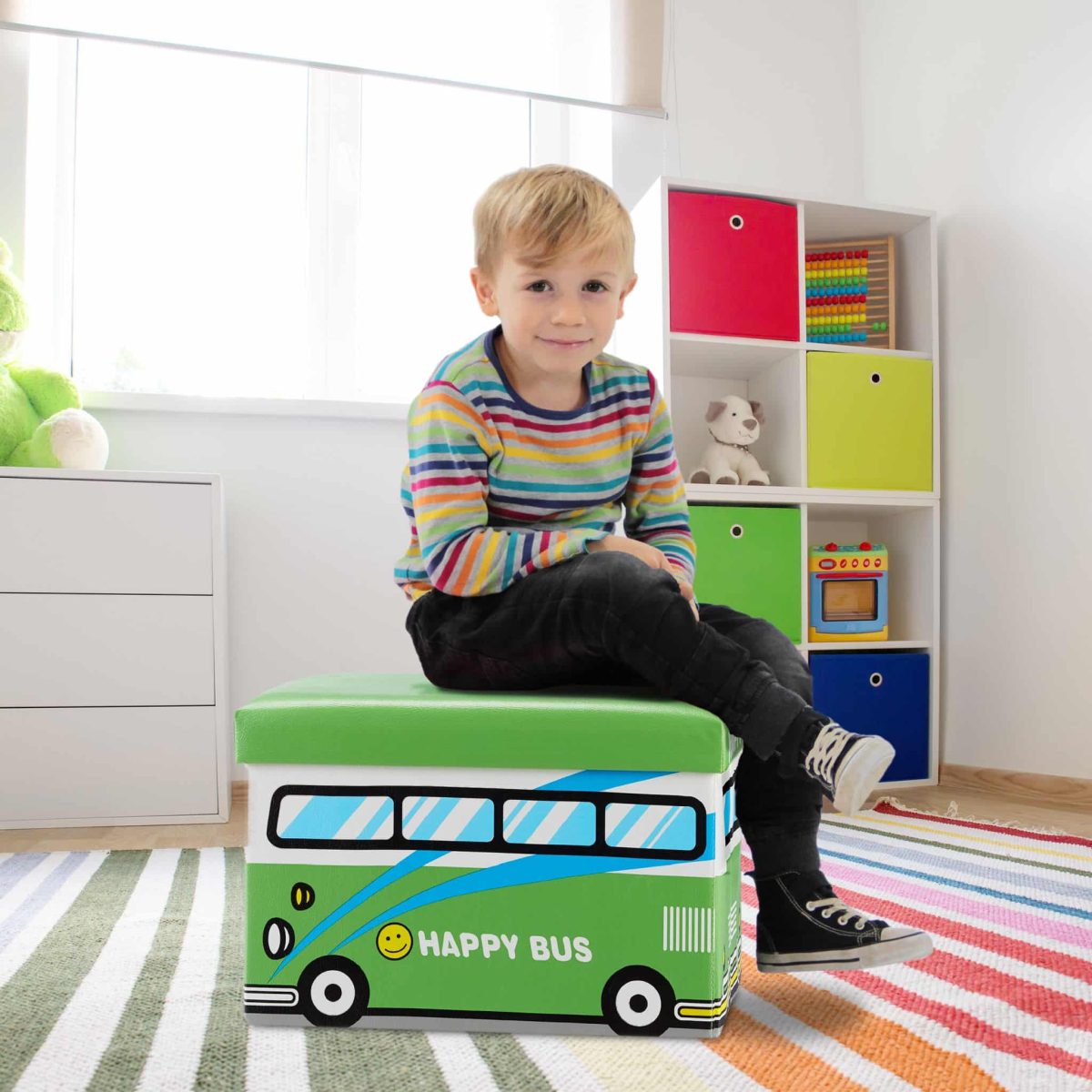 Taburet pliabil Relaxdays, Happy bus, multicolor, 32 x 48 x 32 cm - imagine 2