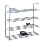 Pantofar cu 4 rafturi, capacitate 16 perechi pantofi, Relaxdays, otel/plastic, argintiu/alb