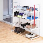 Pantofar cu 4 rafturi, capacitate 16 perechi pantofi, Relaxdays, otel/plastic, argintiu/alb - imagine 2