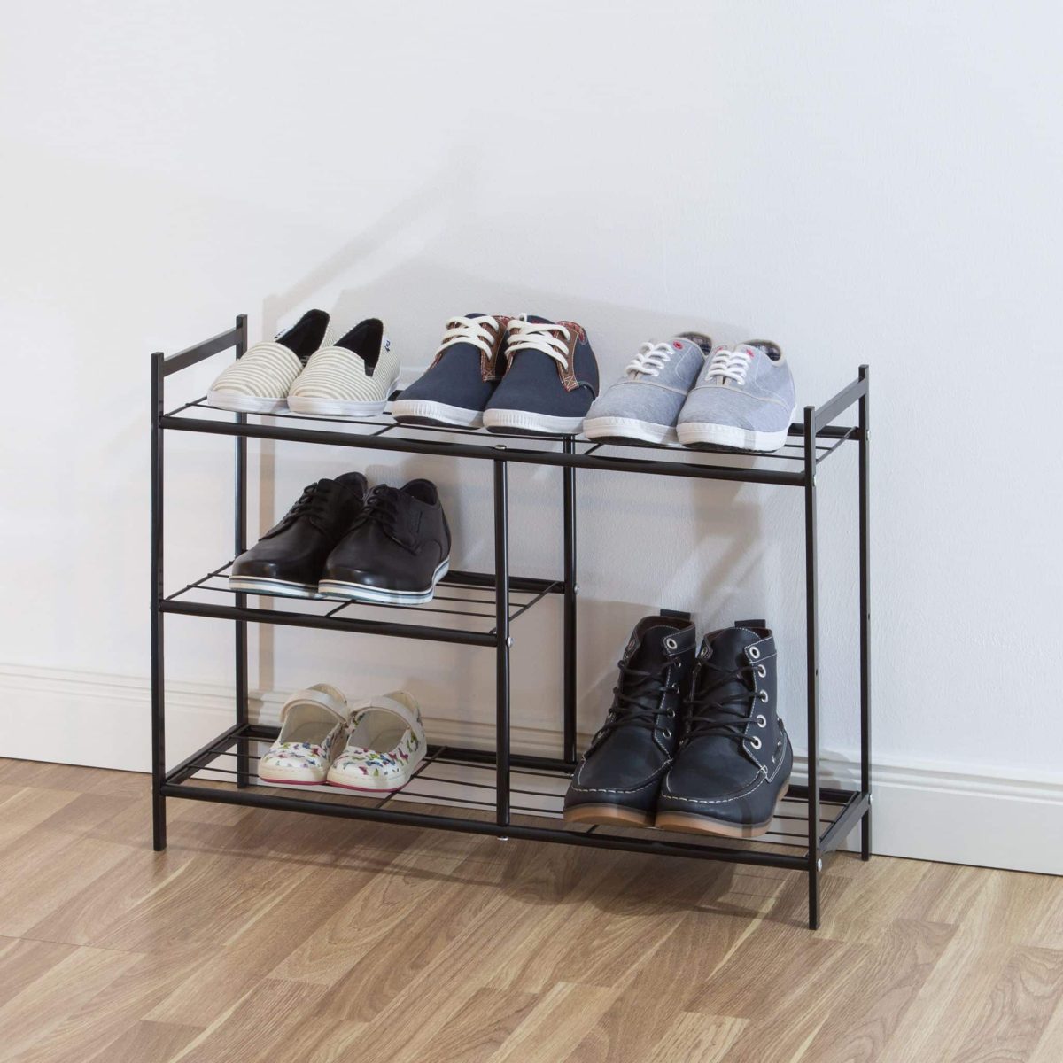 Suport de pantofi cu 3 niveluri, Relaxdays, capacitate pana la 6 perechi pantofi, negru - imagine 2