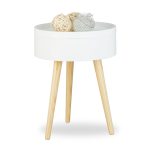 Masuta de cafea, cu tava, rotunda, 50 x 38 x 38 cm, din lemn, alb/maro