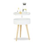 Masuta de cafea, cu tava, rotunda, 50 x 38 x 38 cm, din lemn, alb/maro - imagine 5