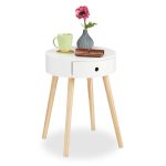 Masuta cafea rotunda, cu sertar, lemn/MDF, alb/maro, 52 x 40 cm