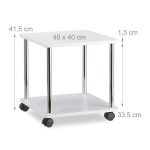 Masuta cafea rulanta, cu 2 rafturi, MDF si otel inoxidabil, alb, 41,5 x 40 x 40 cm - imagine 5