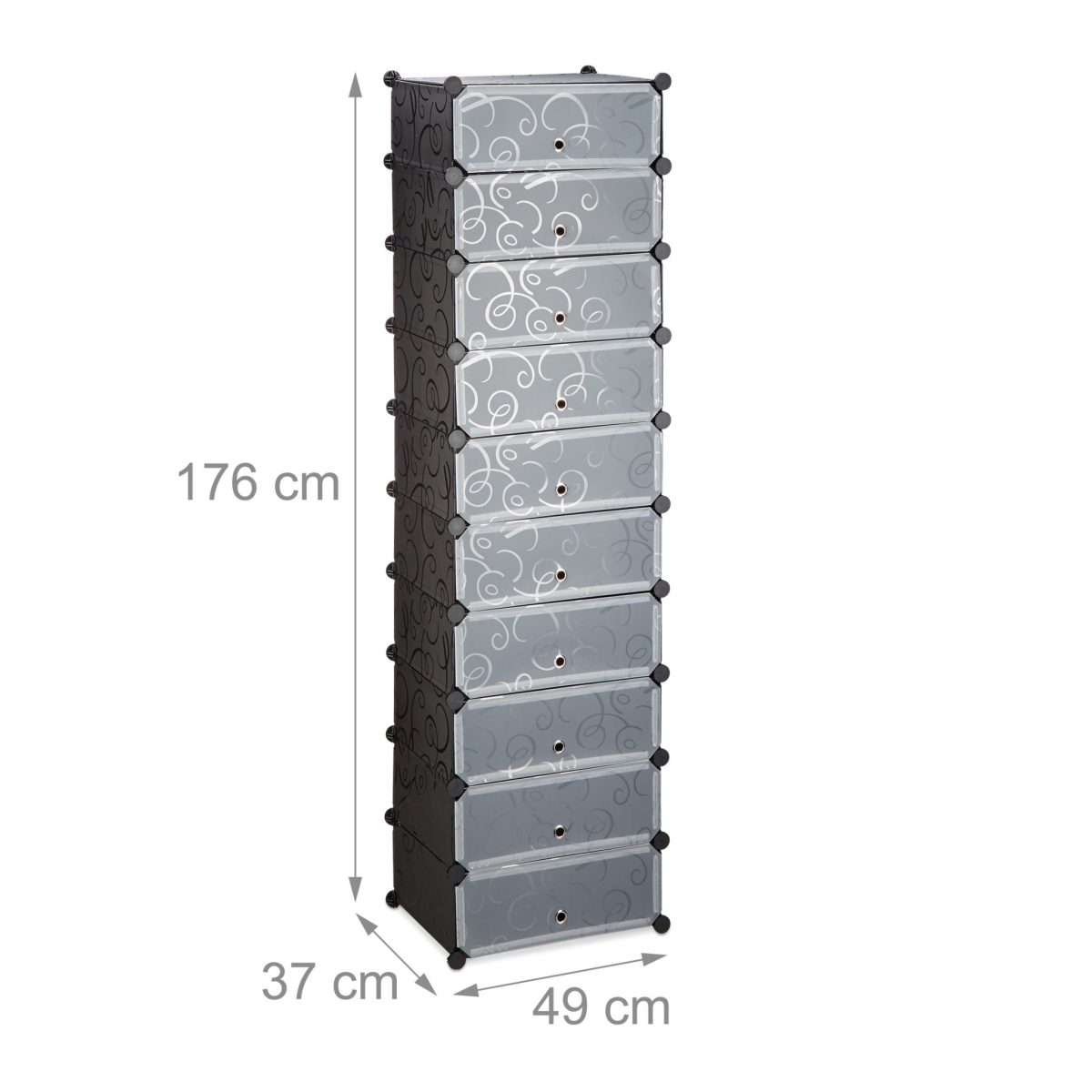 Dulap depozitare cu 10 rafturi, Relaxdays, negru, 176 x 49 x 37 cm - imagine 3