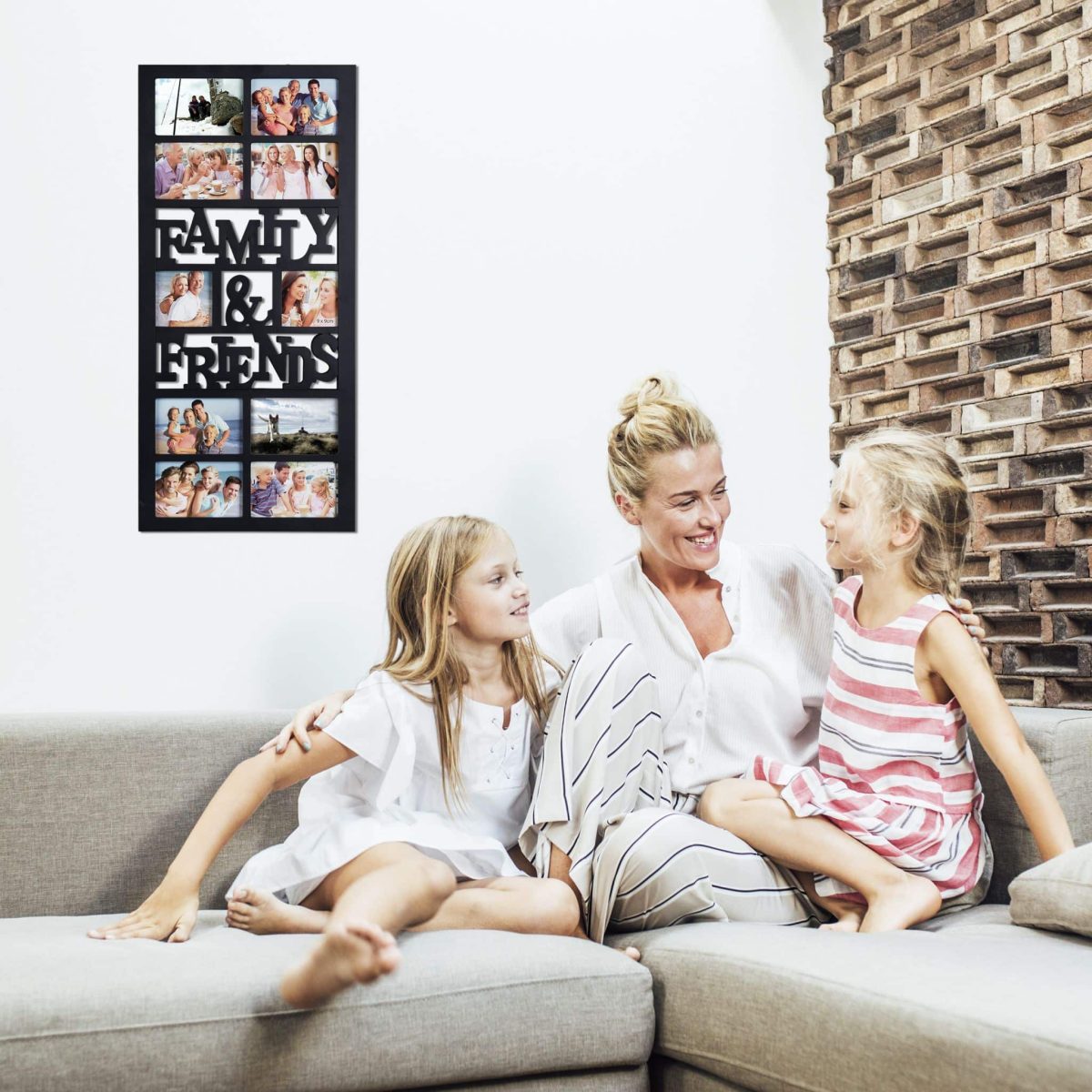 Rama foto tip colaj 10 imagini, family and friends, 74,5 x 35 x 2 cm, negru, Relaxdays - imagine 2