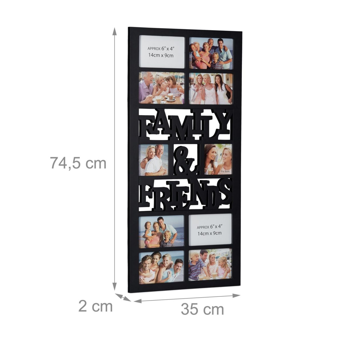 Rama foto tip colaj 10 imagini, family and friends, 74,5 x 35 x 2 cm, negru, Relaxdays - imagine 3