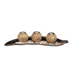 Set decorativ suport pentru 3 lumanari, maro deschis/inchis, dimensiuni 8,5 x 50,5 x 16,5 cm, Relaxdays