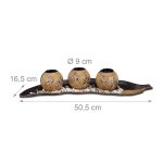 Set decorativ suport pentru 3 lumanari, maro deschis/inchis, dimensiuni 8,5 x 50,5 x 16,5 cm, Relaxdays - imagine 2
