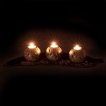 Set decorativ suport pentru 3 lumanari, maro deschis/inchis, dimensiuni 8,5 x 50,5 x 16,5 cm, Relaxdays - imagine 6