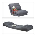 Fotoliu de podea extensibil Relaxdays, spatar reglabil pe 9 niveluri, gri, din MDF si spuma, 60x130x55 cm - imagine 3