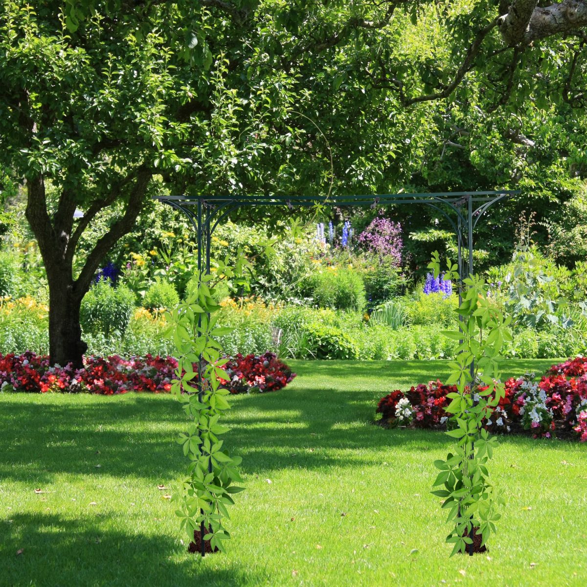 Pergola din fier pentru flori cataratoare, 205 x 202 x 52 cm, verde inchis, Relaxdays - imagine 2