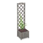 Jardiniera cu spalier pentru flori cataratoare, lemn de brad, gri, 147 x 38 x 38 cm
