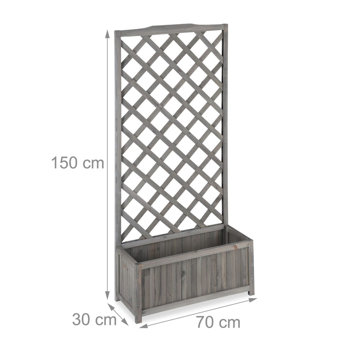 Jardiniera cu spalier pentru flori cataratoare, lemn de brad, gri, 150 x 70 x 30 cm - imagine 3