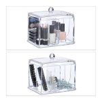 Organizator pentru dischete si betisoare cosmetice, acril, transparent, 13 x 15 x 11 cm - imagine 3