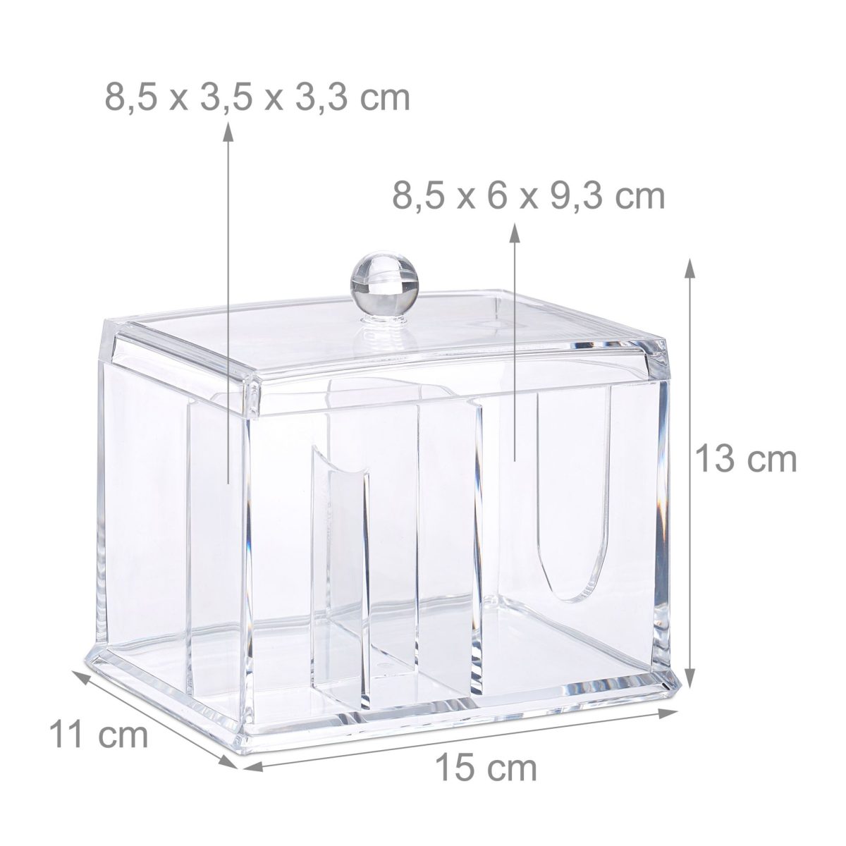 Organizator pentru dischete si betisoare cosmetice, acril, transparent, 13 x 15 x 11 cm - imagine 4