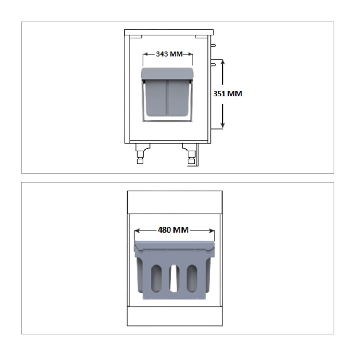 Cos de gunoi incorporat, Relaxdays, cu 3 recipiente diferite, gri, 1 x 15 l, 2 x 8 l, 35 x 34 x 48 cm - imagine 3