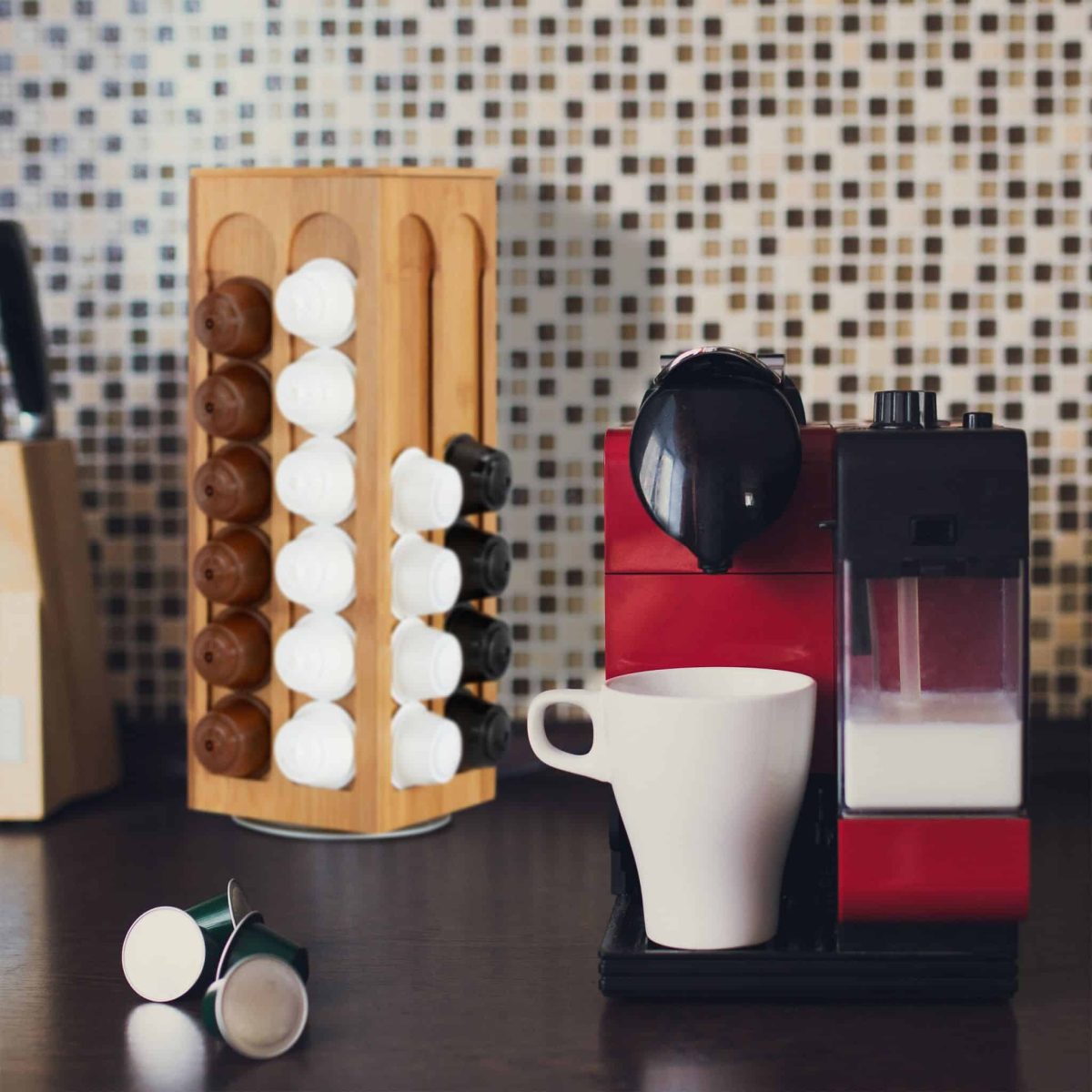 Suport rotativ capsule cafea, tip Dolce Gusto, 8 compartimente, din bambus, pana la 56 de capsule, 40.5 x 14 x 14 cm, RelaxDays - imagine 6