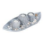 Set decorativ suport pentru 3 lumanari, gri/alb, dimensiuni 7,5 x 38,5 x 16 cm, Relaxdays
