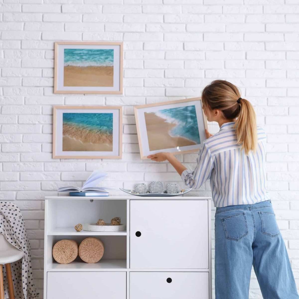 Set decorativ suport pentru 3 lumanari, gri/alb, dimensiuni 7,5 x 38,5 x 16 cm, Relaxdays - imagine 4