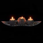 Set decorativ suport pentru 3 lumanari, gri/alb, dimensiuni 7,5 x 38,5 x 16 cm, Relaxdays - imagine 7
