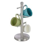 Suport cesti, 6 compartimente, din inox mat, fund antialunecare, argintiu, 15 x 15 x 37 cm