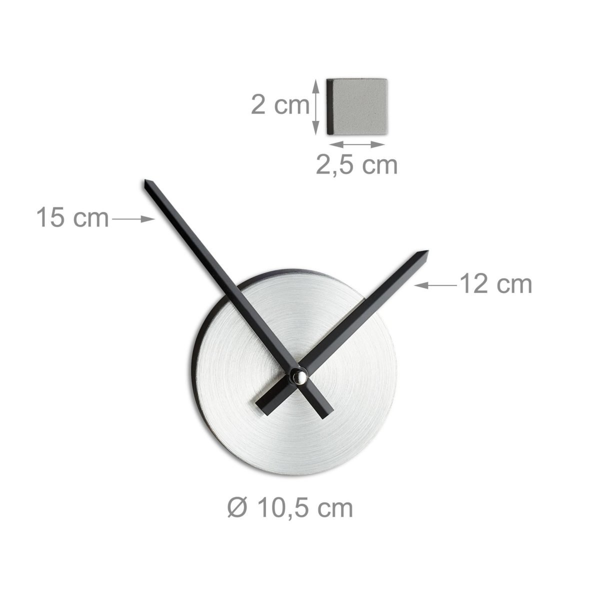 Ceas de perete, adeziv, dimensiuni 10,5 x 3,5 cm, argintiu/negru/gri, Relaxdays - imagine 4
