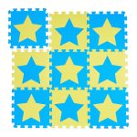 Covoras din spuma EVA Relaxdays, tip puzzle, Albastru/Galben, 9 piese, moale, 91x91 cm