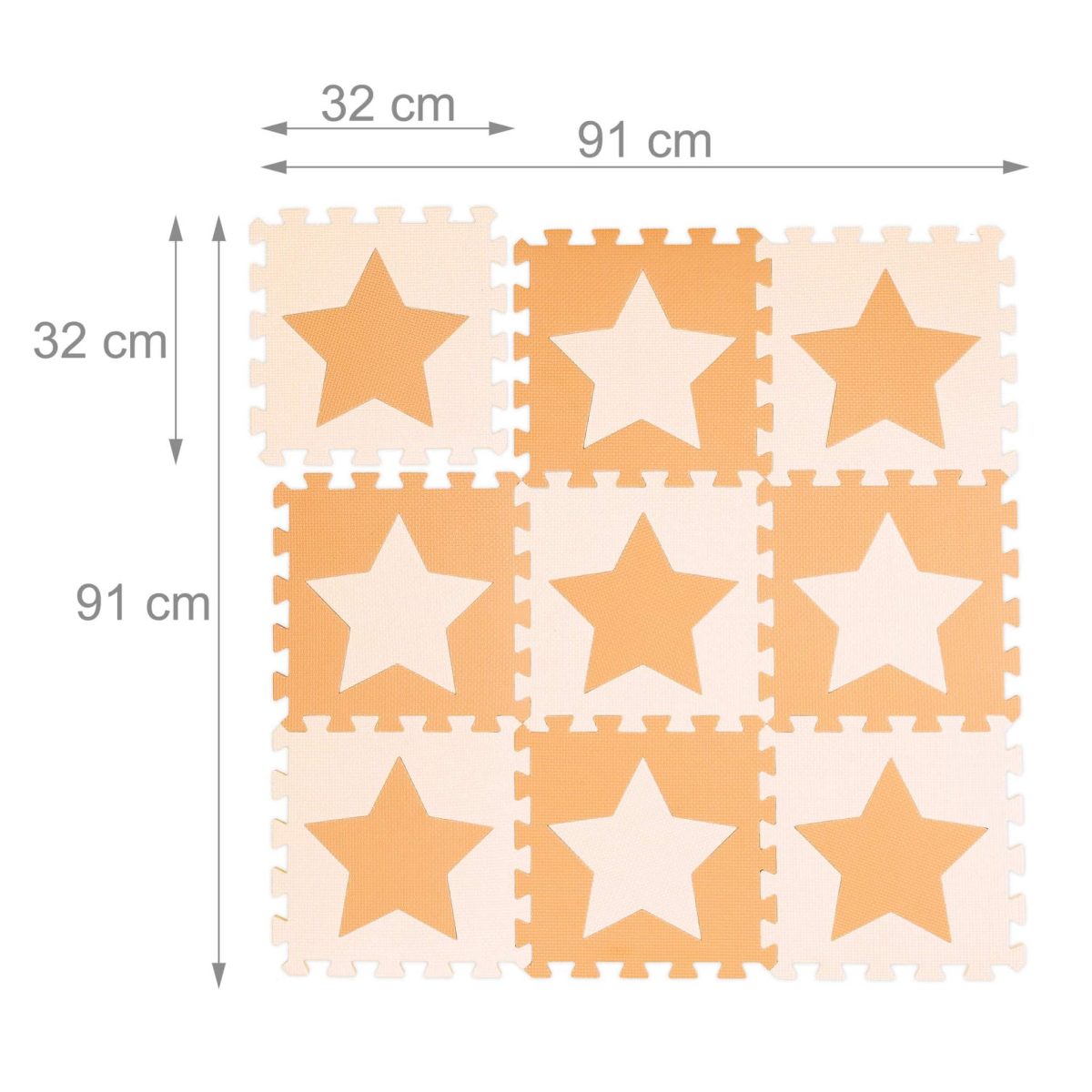 Covoras din spuma EVA Relaxdays, tip puzzle, Portocaliu/Bej, 9 piese, moale, 91x91 cm - imagine 3
