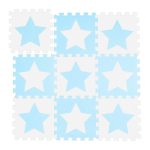 Covoras din spuma EVA Relaxdays, tip puzzle, Alb/Albastru, 9 piese, moale, 91x91 cm