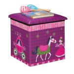 Scaun/taburet cu spatiu de depozitare pentru copii, dimensiuni 31 x 31 x 31 cm, printesa, Relaxdays