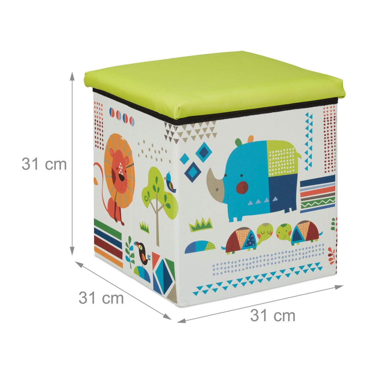 Scaun/taburet cu spatiu de depozitare pentru copii, dimensiuni 31 x 31 x 31 cm, animale, Relaxdays - imagine 5