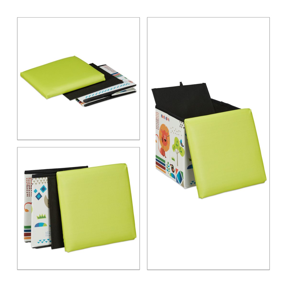 Scaun/taburet cu spatiu de depozitare pentru copii, dimensiuni 31 x 31 x 31 cm, animale, Relaxdays - imagine 2