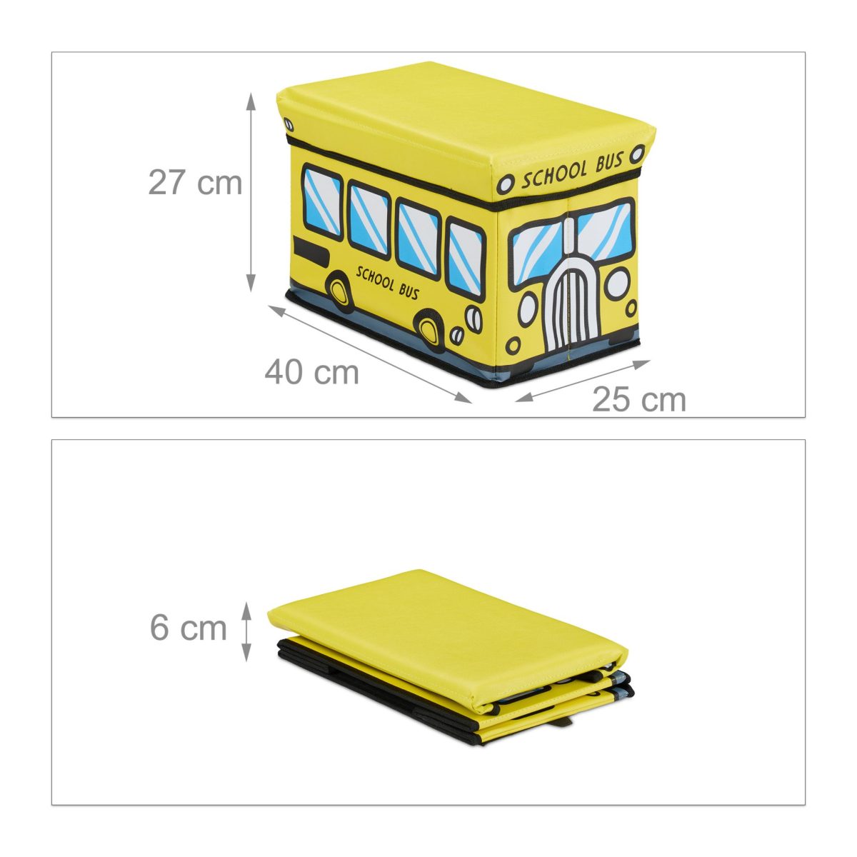 Cutie depozitare jucarii, design autobuz scoala, dimensiuni 27 x 40 x 25 cm, Relaxdays - imagine 3