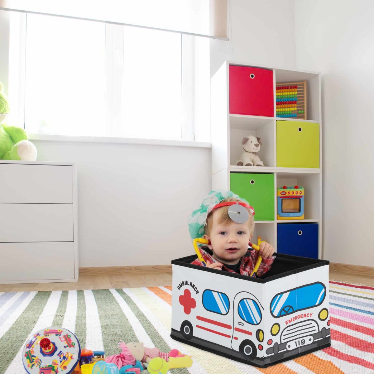 Cutie depozitare jucarii, design ambulanta, dimensiuni 27 x 40 x 25 cm, Relaxdays - imagine 2
