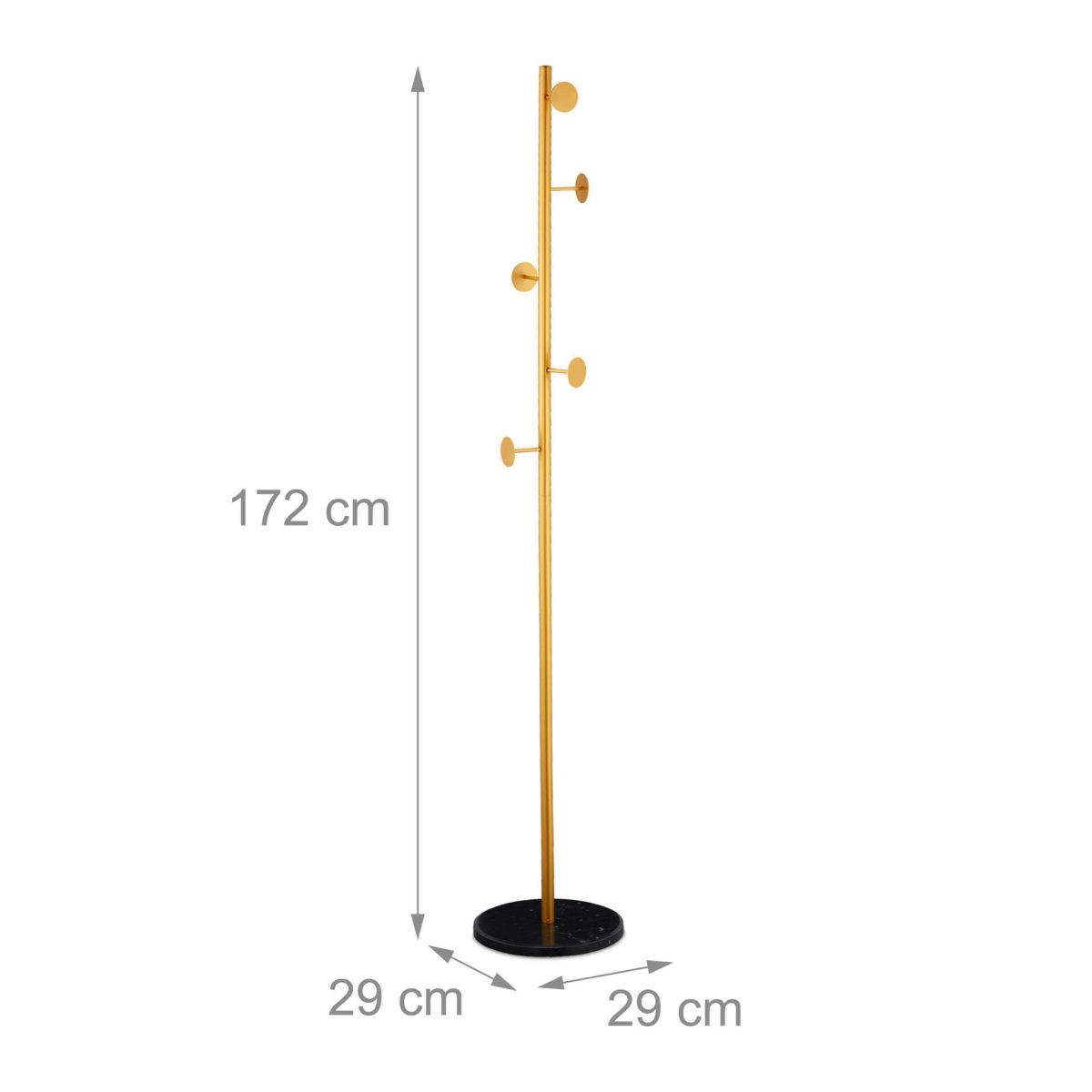 Cuier tip pom din marmura si otel, 5 agatatori, dimensiuni 172 x 29 cm, negru/auriu, Relaxdays - imagine 4