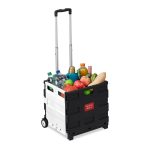 Carucior pliabil pentru cumparaturi si transport, Relaxdays, tip troler, negru/ alb, ajustabil 46-99 x 45 x 37.5 cm, 50 l