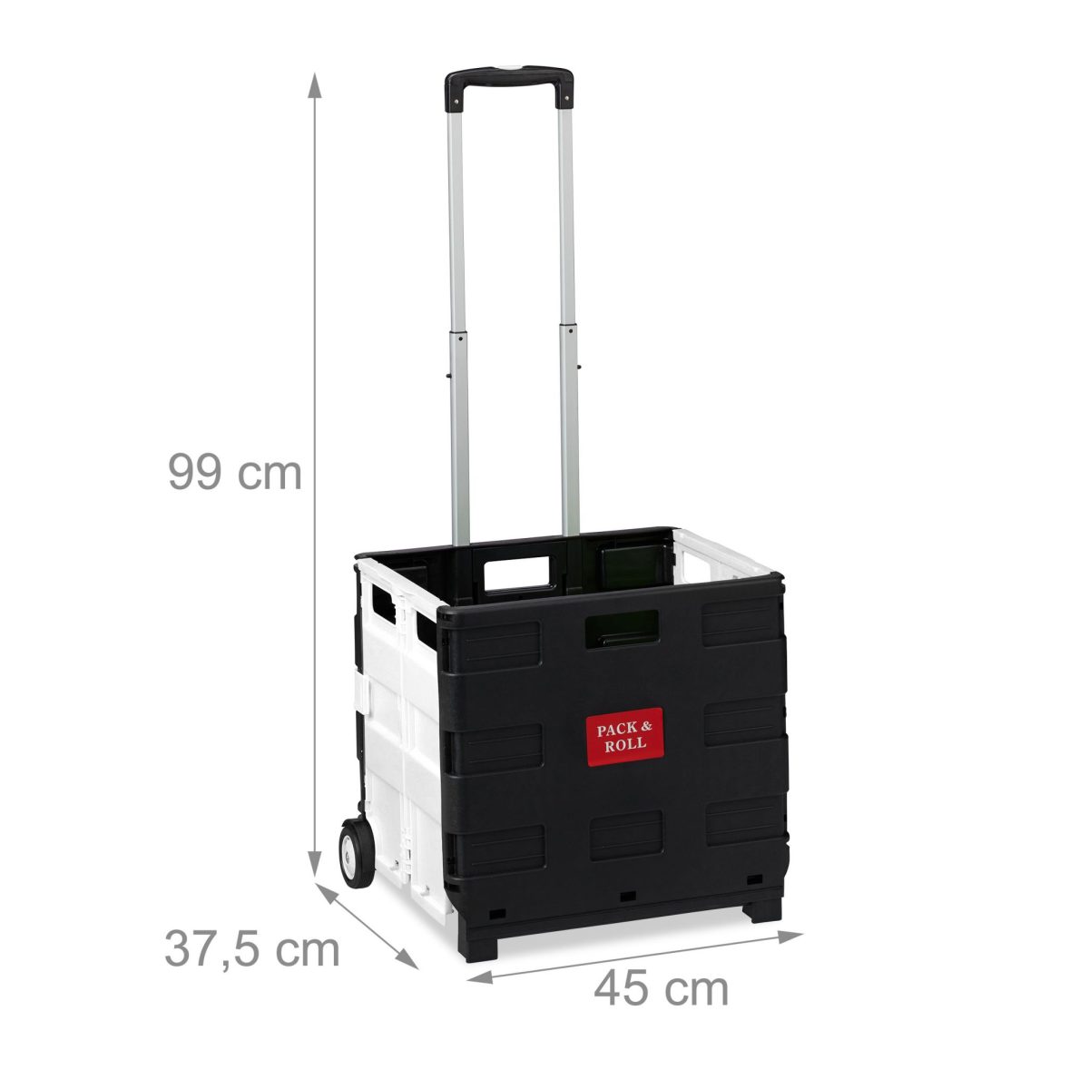 Carucior pliabil pentru cumparaturi si transport, Relaxdays, tip troler, negru/ alb, ajustabil 46-99 x 45 x 37.5 cm, 50 l - imagine 2
