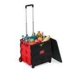 Carucior pliabil pentru cumparaturi si transport, Relaxdays, tip troler, negru/ rosu, 99 x 45.5 x 37.5 cm, 50 l